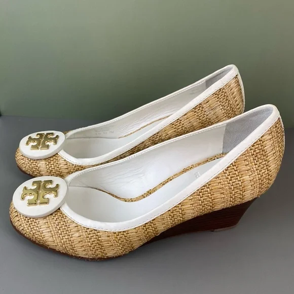Tory Burch Sally Raffia Straw Natural/Bleach Wedges Size 7 - Picture 2 of 12